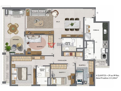 Planta 04 - 4 dorm 117,49m²