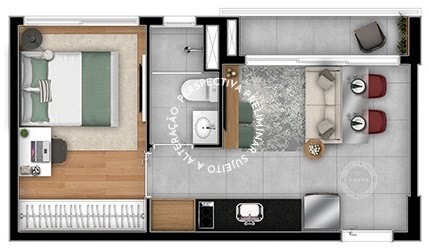 Planta 01 - 1 dorm 34m²