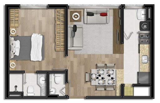 Planta 05 - 1 dorm 44m²