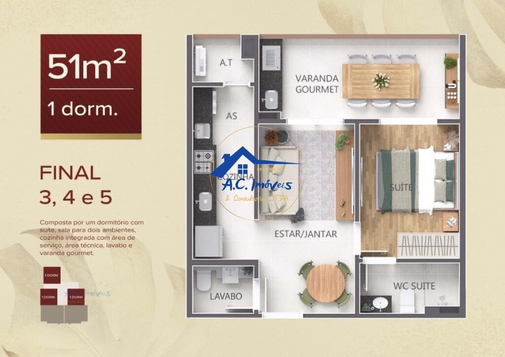 Apartamento à venda com 1 quarto, 1 suíte, 1 vaga e 51m² no Vila Caiçara, Praia Grande (SP) — foto 8 de 11
