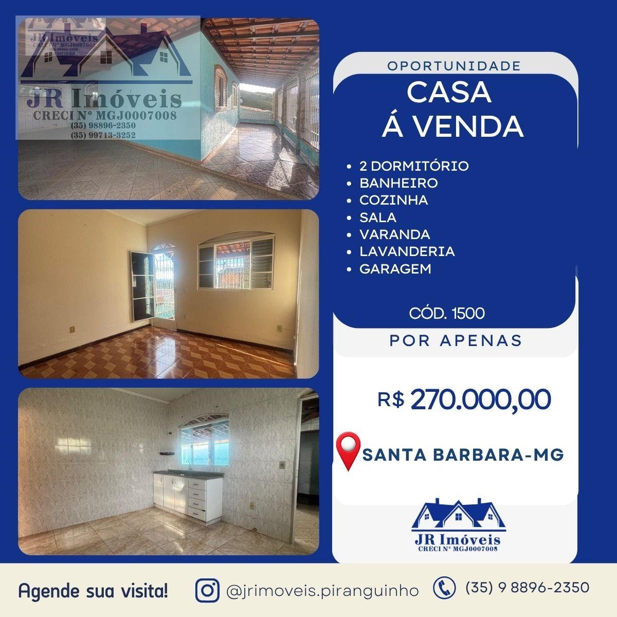 Casa à venda com 2 quartos, 1 banheiro, 2 vagas e 137m² no Bairro Santa Barbara, Piranguinho — foto principal