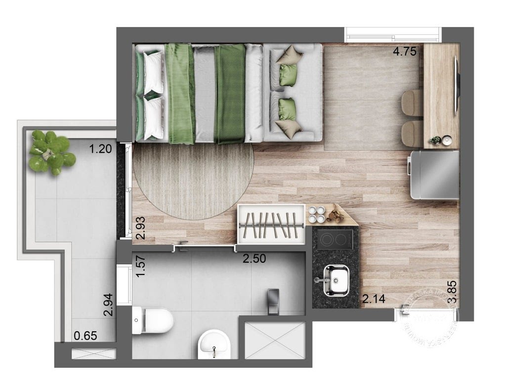 Planta 02 - 1 dorm 26m² - studio