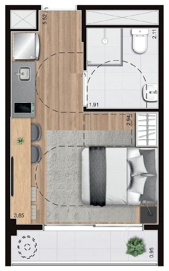 Planta 01 - 1 dorm 25 33m² - studio
