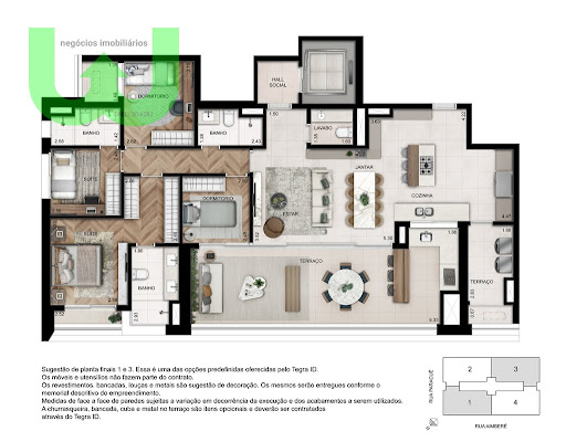 Planta 03 - 4 dorm 157m² - opção