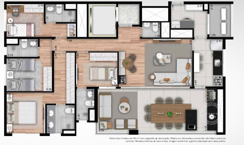 Planta 02 - 4 dorm 145m²