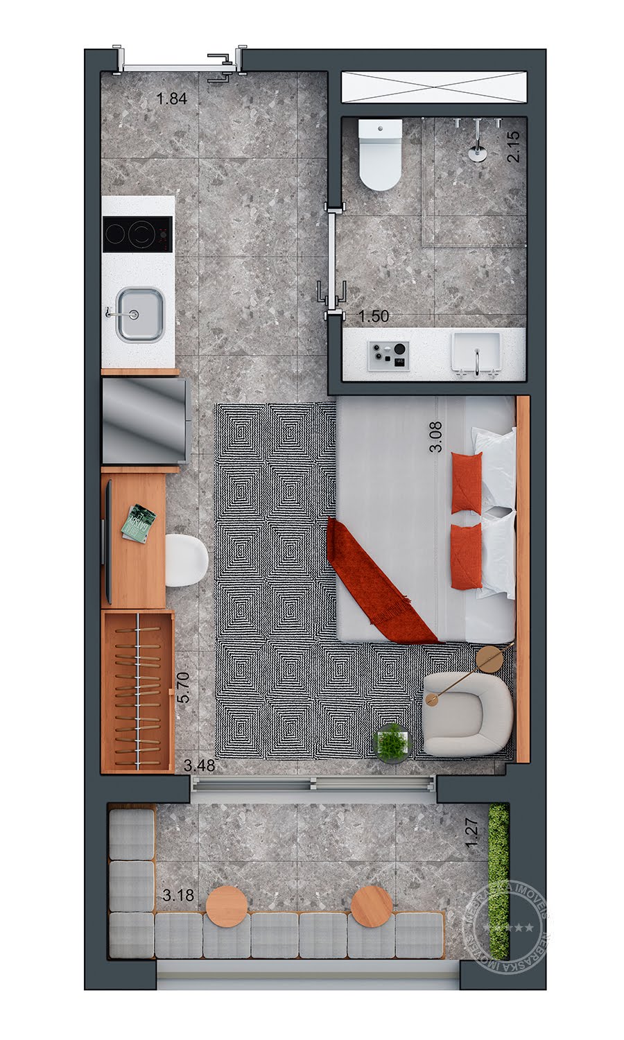 Planta 01 - 1 dorm 28m² - studio
