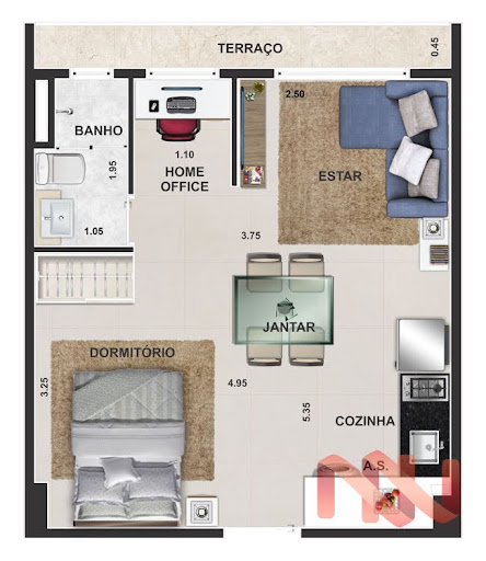 Planta 02 - 1 dorm 31 82m² - studio