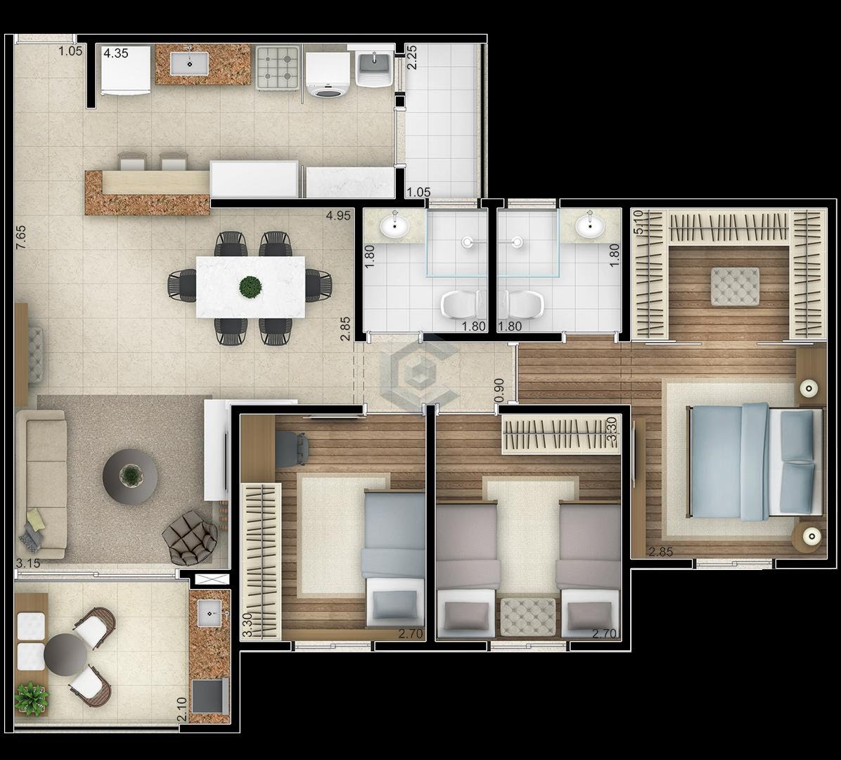 Apartamento para alugar com 3 quartos, 1 suíte, 2 vagas e 97m² no Parque Campolim, Sorocaba (SP) — foto 2 de 23