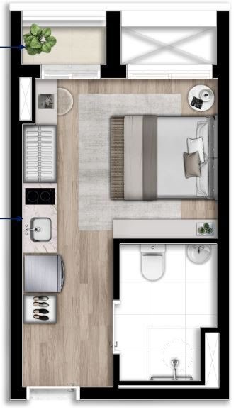 Planta 02 - 1 dorm 21 80m² - studio