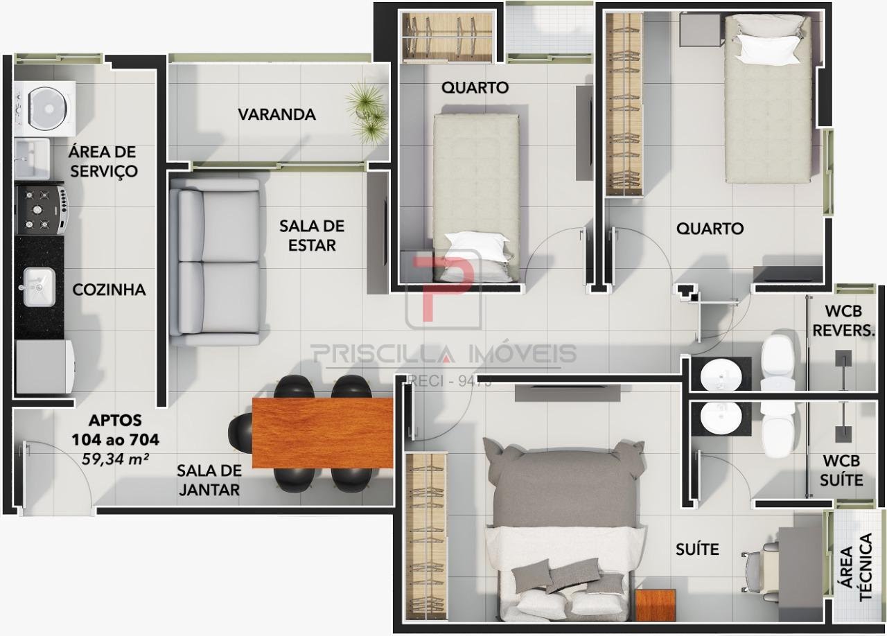 Apartamento à venda com 2 quartos, 1 suíte, 1 vaga e 54m² no Bessa, João Pessoa (PB) — foto 9 de 11