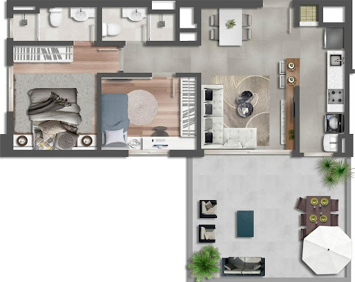 Planta 03 - 2 dorm 86 33m² - garden