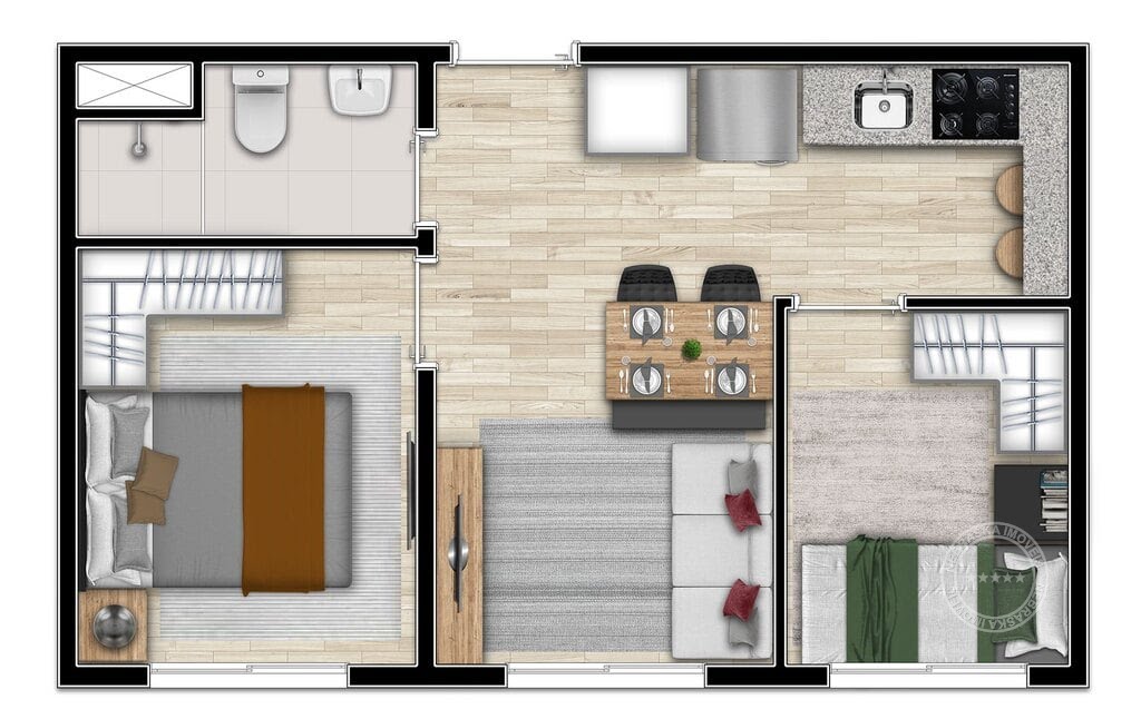 Planta 02 - 2 dorm 32 04m²