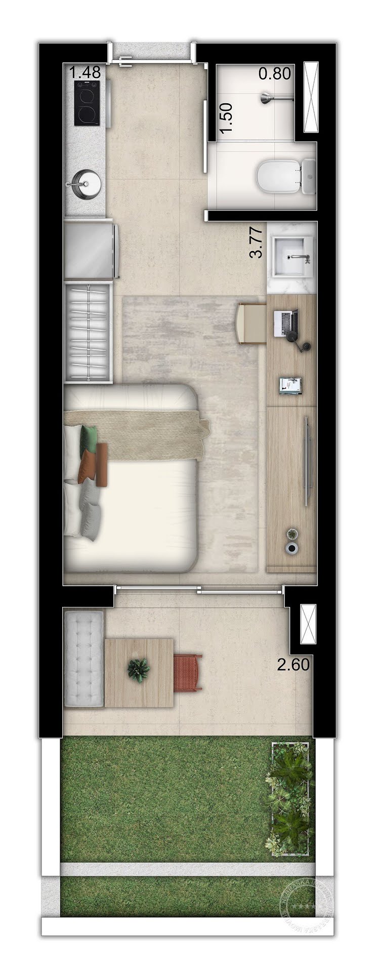 Planta 01 - 1 dorm 24m² - garden