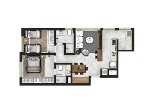 Planta 02 - 2 dorm 63m²