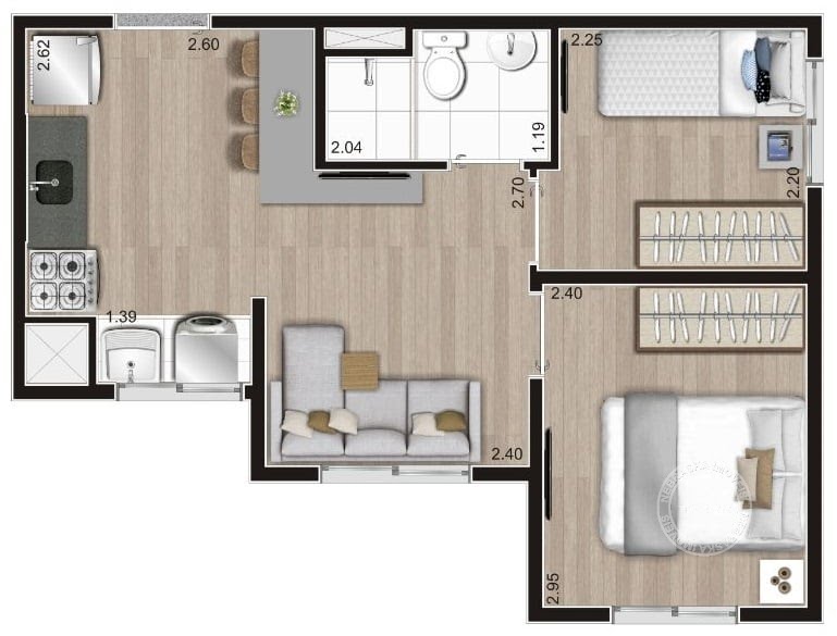 Planta 01 - 2 dorm 32m²