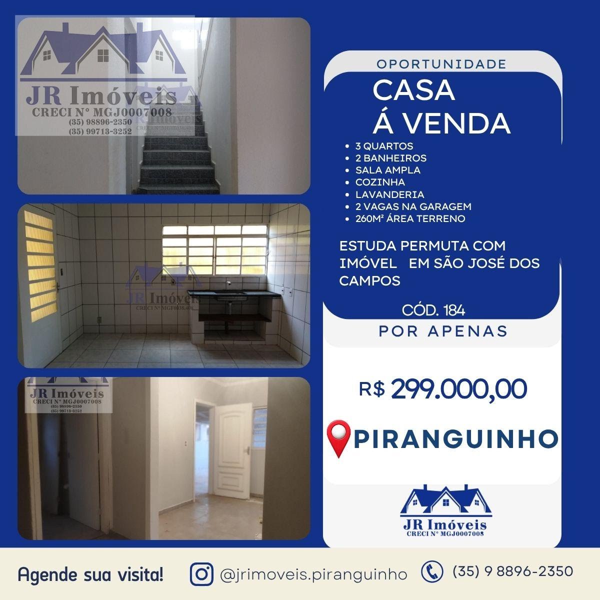 Casa à venda com 3 quartos, 2 banheiros, 2 vagas e 260m² no Jardim Beira Rio, Piranguinho — foto principal