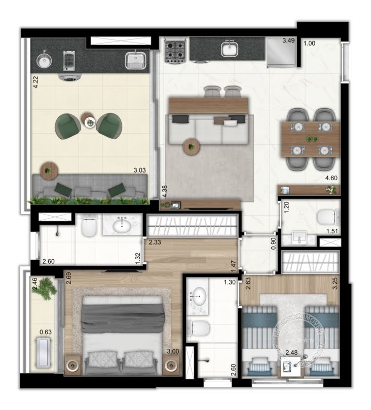 Planta 02 - 2 dorm 74m²