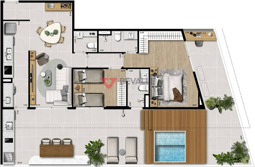 Planta 02 - 2 dorm 141,79m² - garden
