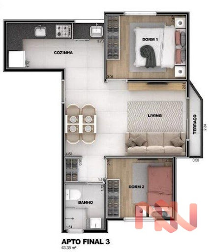 Planta 02 - 2 dorm 43 38m²