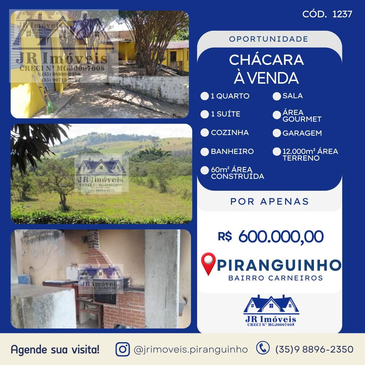 Rural à venda com 12000m² de terreno no Carneiros, Piranguinho — foto principal