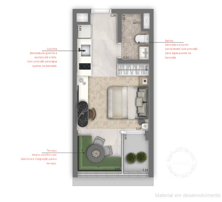 Planta 01 - 1 dorm 28m² - studio