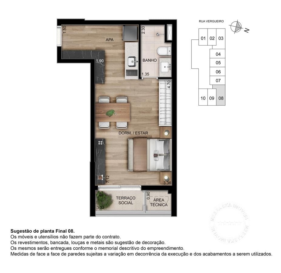 Planta 01 - 1 dorm 34m² - studio