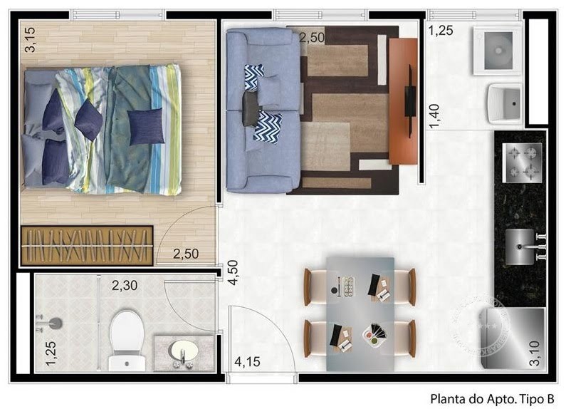 Planta 02 - 1 dorm 33m² - opção