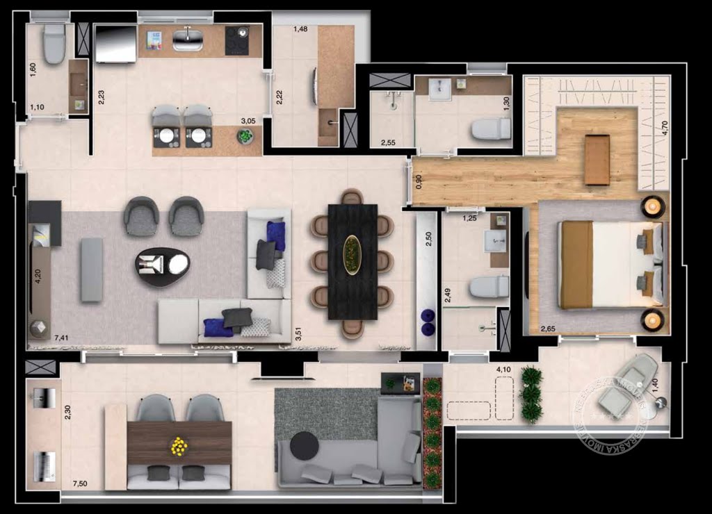 Planta 02 - 1 dorm 98m² - opção
