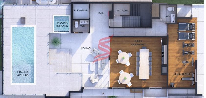 Rooftop- com área gourmet, piscina adulto, infantil e living 