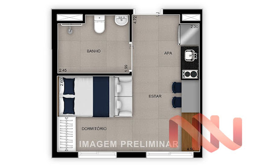 Planta 01 - 1 dorm 25m² - studio