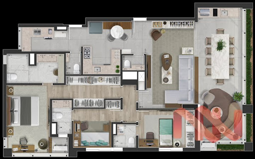 Planta 01 - 3 dorm 155 30m²