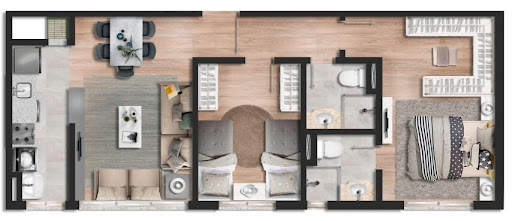 Planta 02 - 2 dorm 58 93m²