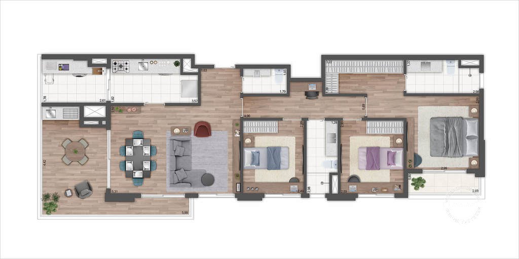 Planta 01 - 3 dorm 109m²
