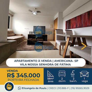 Apartamento venda porteira fechada em Americana/SP  2 dormitórios, sendo 1 suíte 