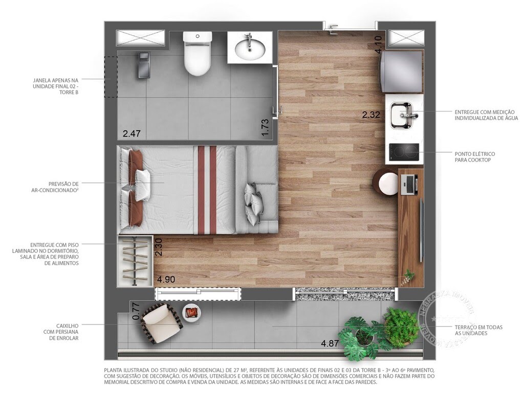 Planta 01 - 1 dorm 27m² - studio