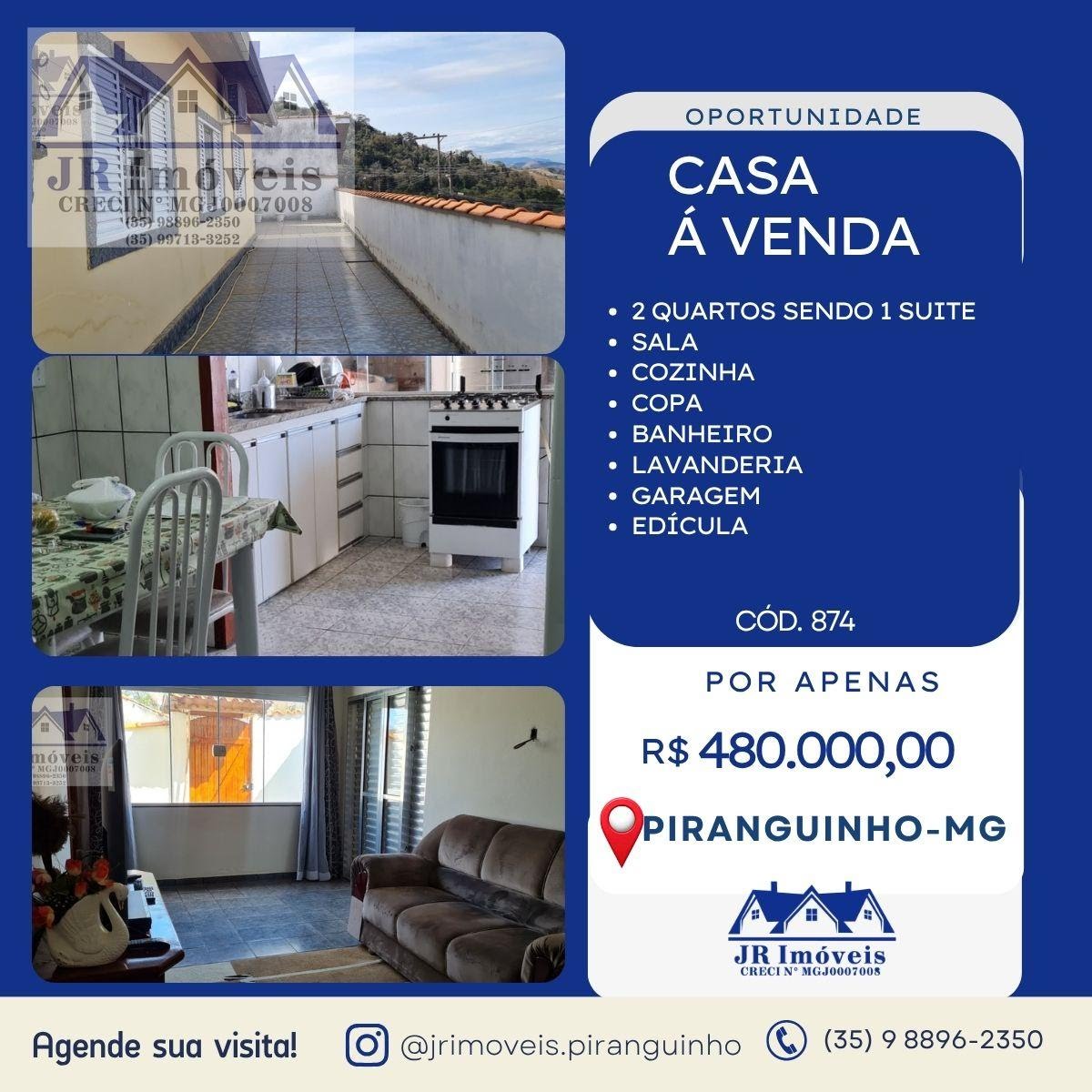 Casa à venda com 2 quartos e 200m² no Santa Efigênia, Piranguinho — foto principal