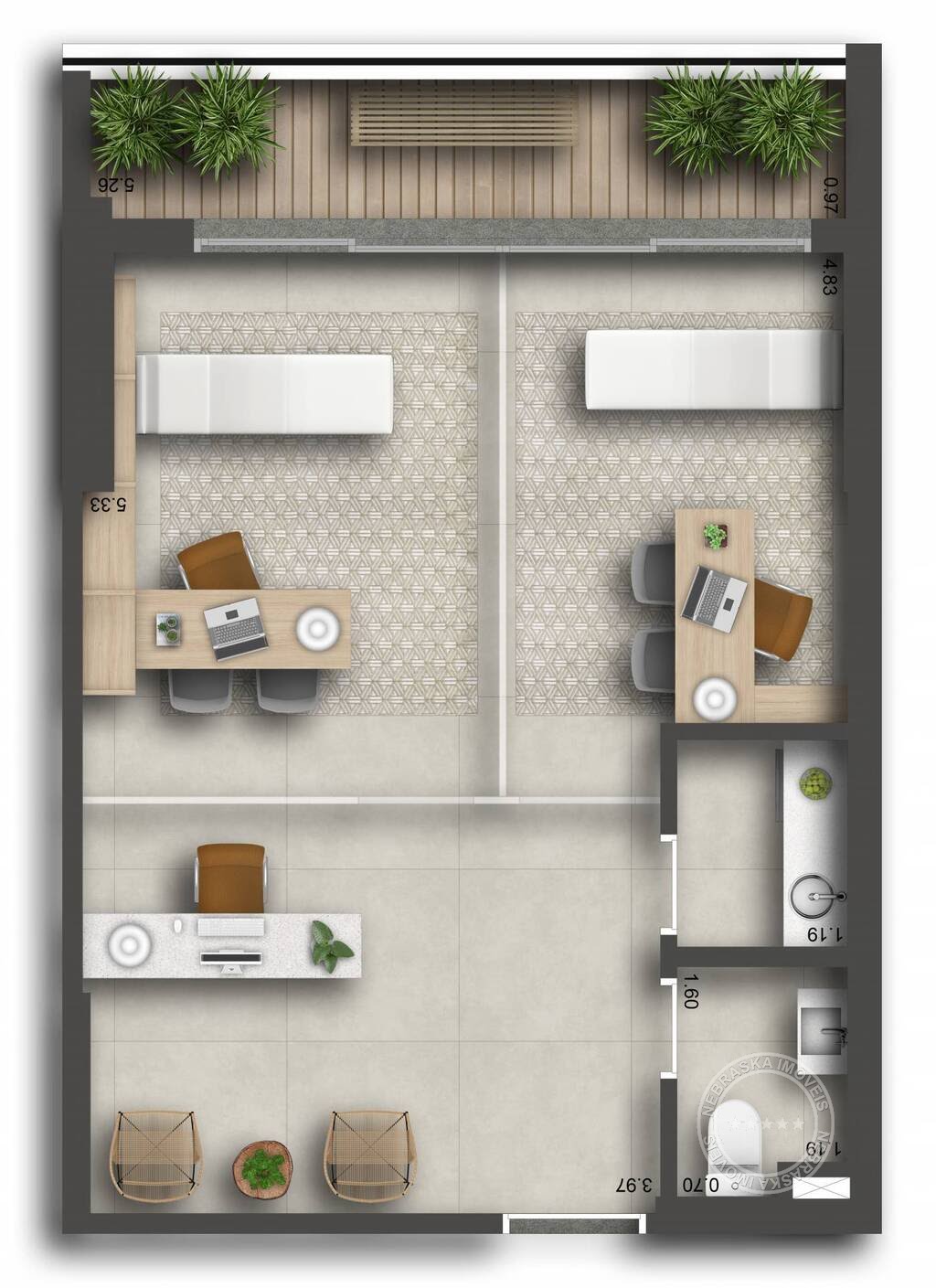 Planta 02 - 46m² - sala