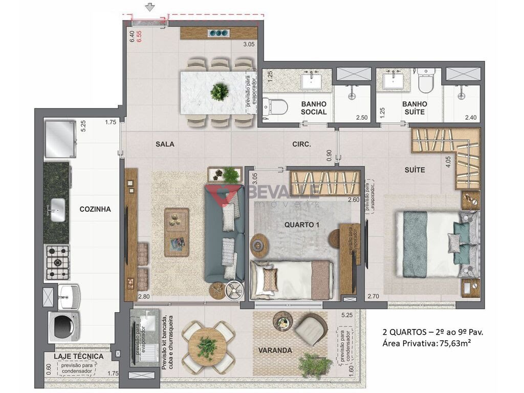 Planta 01 - 2 dorm 75,63m²