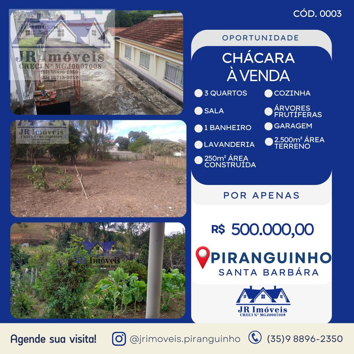 Rural à venda com 2500m² de terreno no Santa Barbara, Piranguinho — foto principal