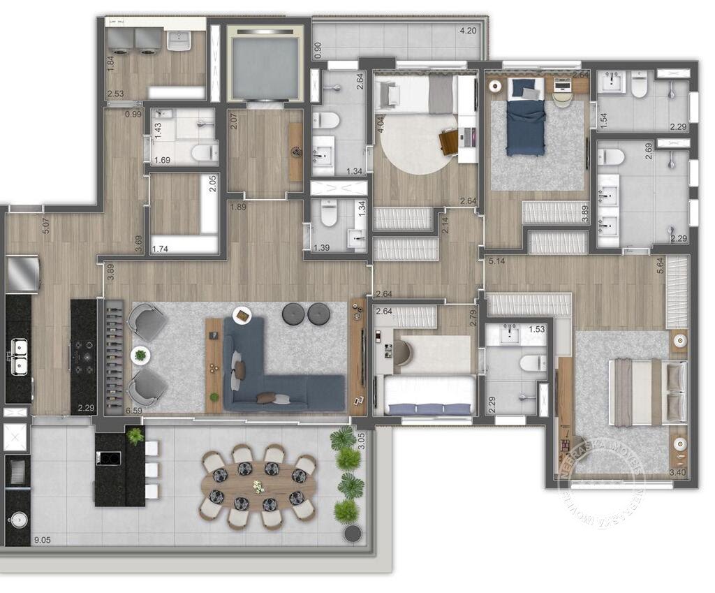 Planta 03 - 4 dorm 194 06m²