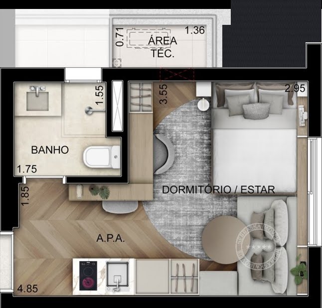 Planta 01 - 1 dorm 22m² - studio