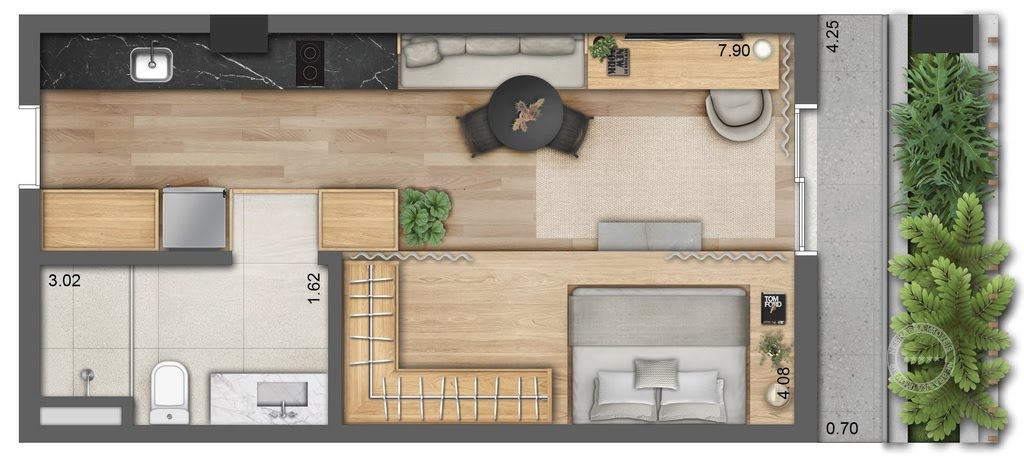 Planta 02 - 1 dorm 43m² - studio