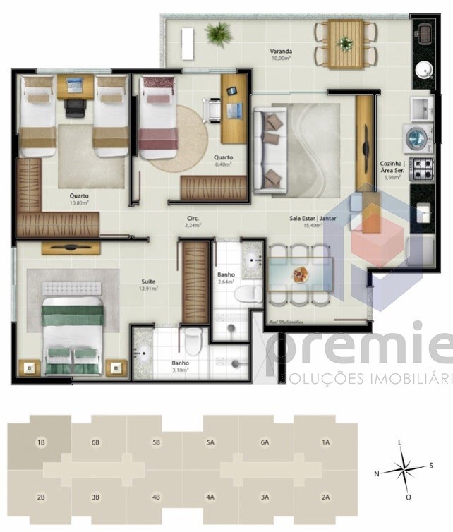 3 QUARTOS C/ SUÍTE - 79,73M²