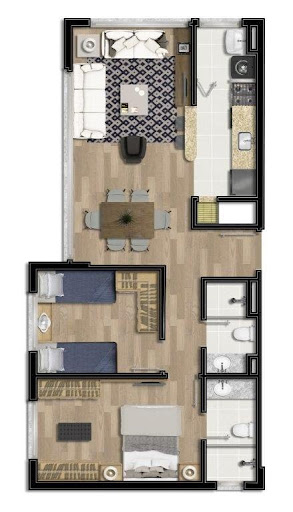 Planta 02 - 2 dorm 60m²