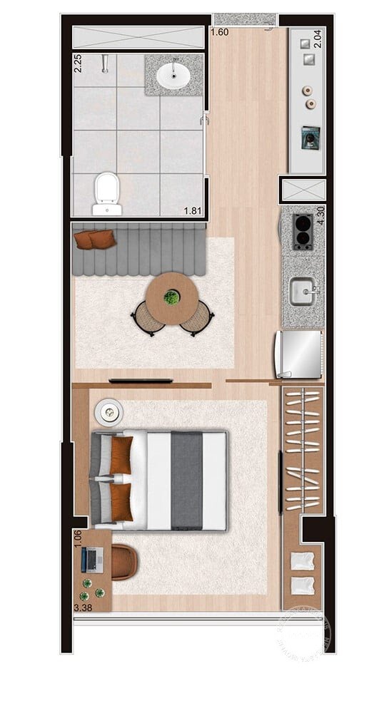 Planta 03 - 1 dorm 30m² - opção