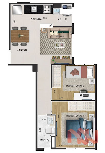 Planta 03 - 2 dorm 39 88m²