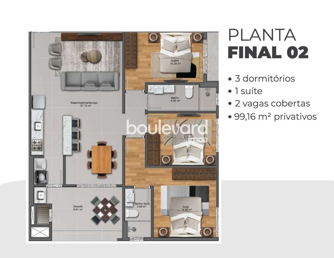 Apartamento à venda com 3 quartos, 1 suíte, 2 vagas e 99m² no Pedra Branca, Palhoça (SC) — foto 25 de 28