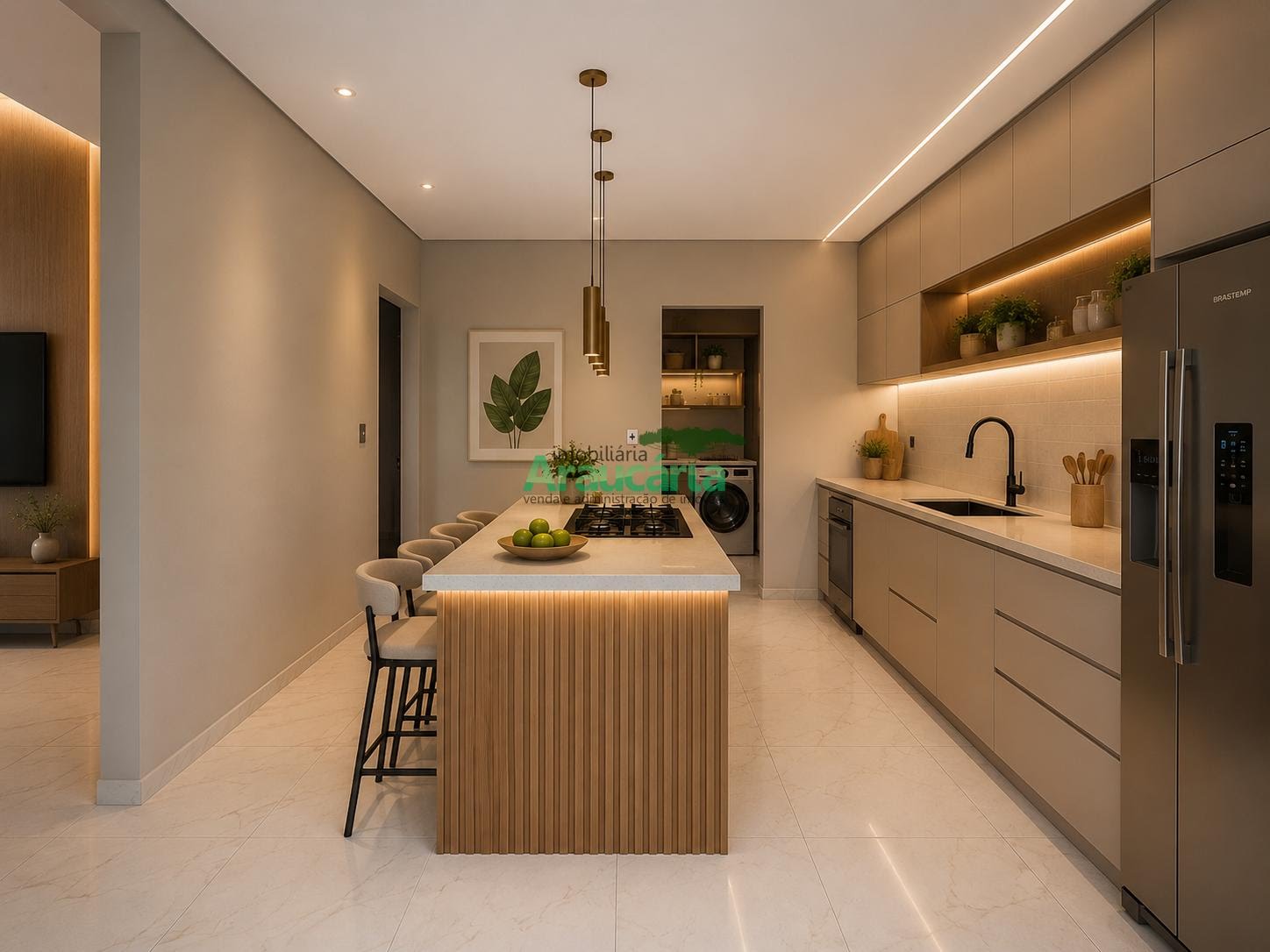 Cozinha com sugestão de mobília