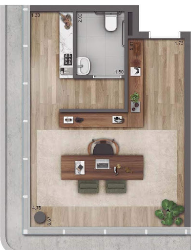Planta 02 - 34,72m² - sala