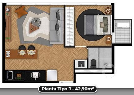 Planta 02 - 1 dorm 42 90m²